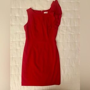 Calvin Klein red ruffle shoulder dress, size 8P